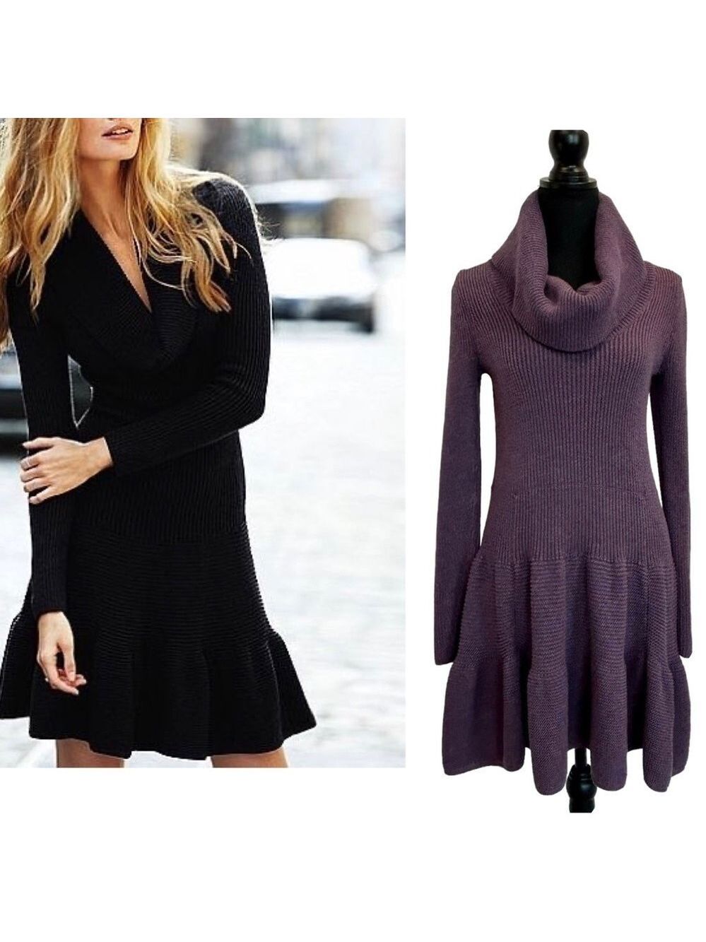 VICTORIA'S secret Moda International purple ribbed cowl neck knit skater dress L